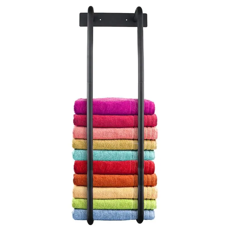 

Wall Towel Rack Iron Towel Storage Double Bars Organizer Large Capacity Anti Rust No Drilling Towel Holder For Hotels Restrooms