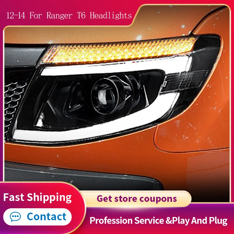 

Автостайлинг фара для Ford Ranger светодиодный ные фары 2012-2014 фары Ranger T6 DRL сигнал поворота Дальний свет ангельский глаз проектор