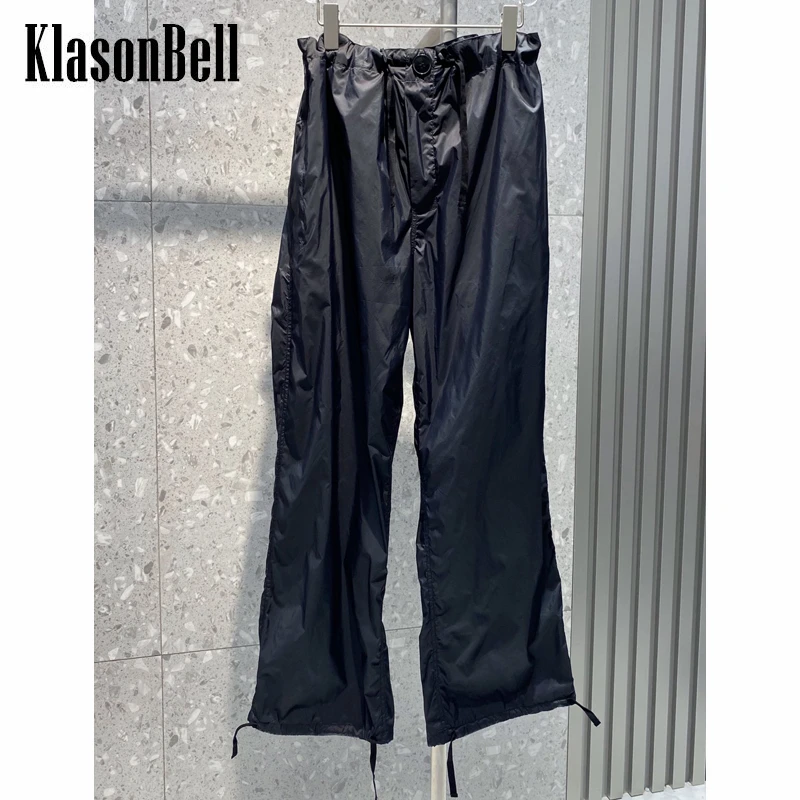 6.27 KlasonBell Summer Comfortable Black Drawstring Design Straight Pants Women