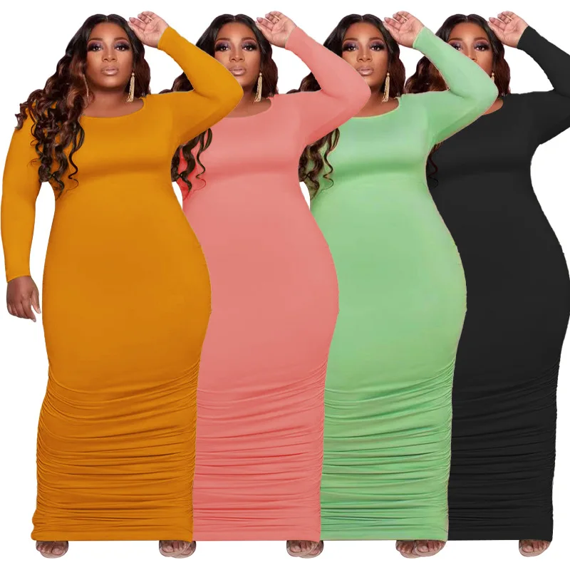 

2022 Spring Woman New Solid Round Neck Sexy Tight Dress