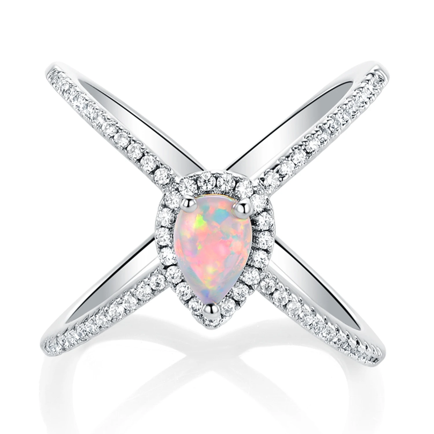

GEMSME XShape Cross Rings 18K White Gold Plated Water Drop Micro Paved Trendy Ring Wedding Engagement For Women