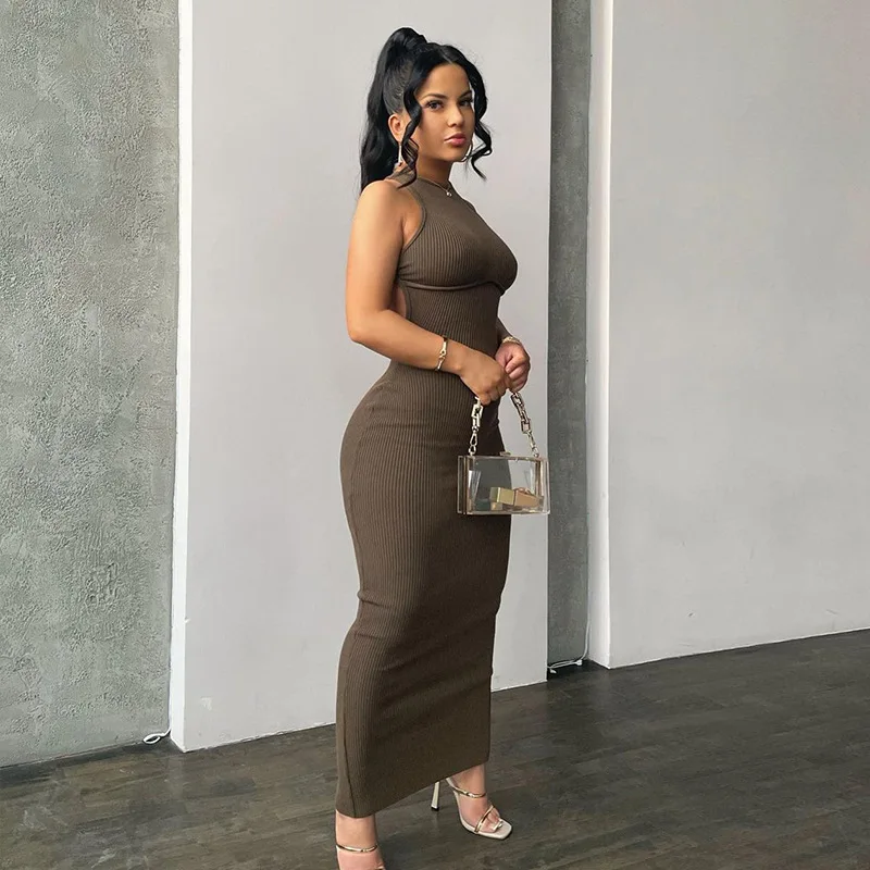 

Ribbed Dress Women Solid Hollow Out Backless Sleeveless Sexy Slit Mini Dress Bodycon 2022 Summer Women Outfits Elegant Party Y2K