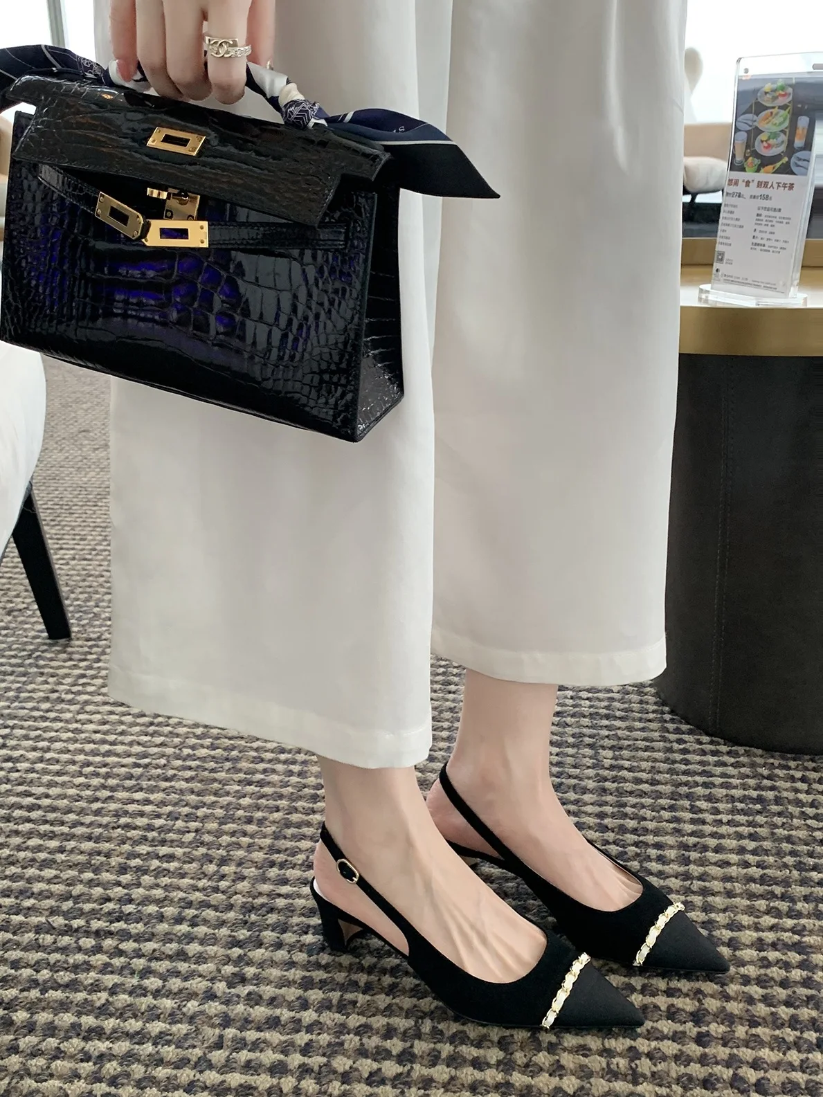 

Summer Fashion French Pointed Women Sandals Shallow Patchwork Tweed Shoes Breathable Slingback Chunky Shoes Low Heel Commuter