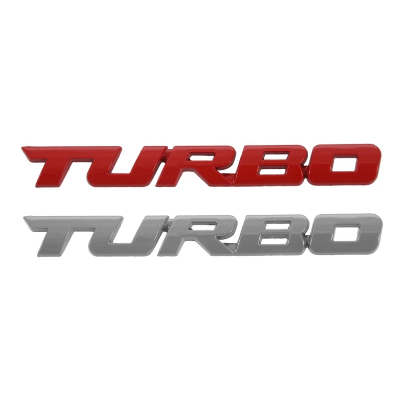 

2 PCS TURBO Universal Car Motorcycle Auto 3D Metal Emblem Badge Decal Sticker, Red & Silver