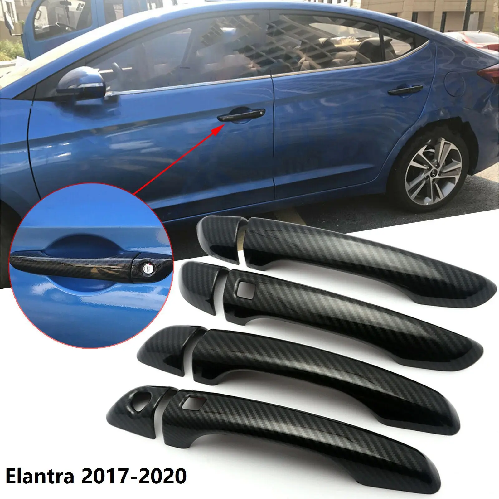 

Наклейка на дверную ручку автомобиля для Hyundai Elantra 2017-2020 из углеродного волокна (2 кнопки)