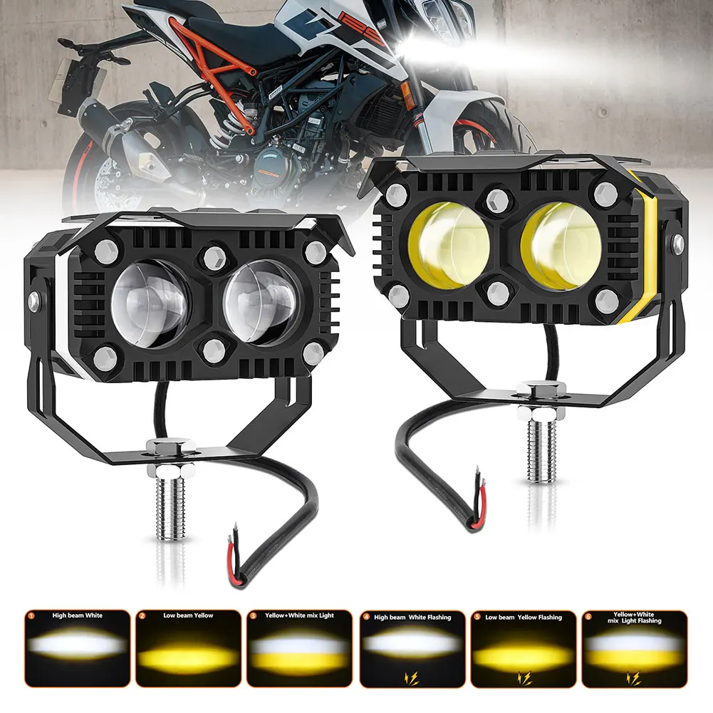 

S13 Motorcycle Driving Lights 120W 12000LM 6000K/3500K Super Light Headlights 6 Lighting Modes IP68 Waterproof 2 Pcs