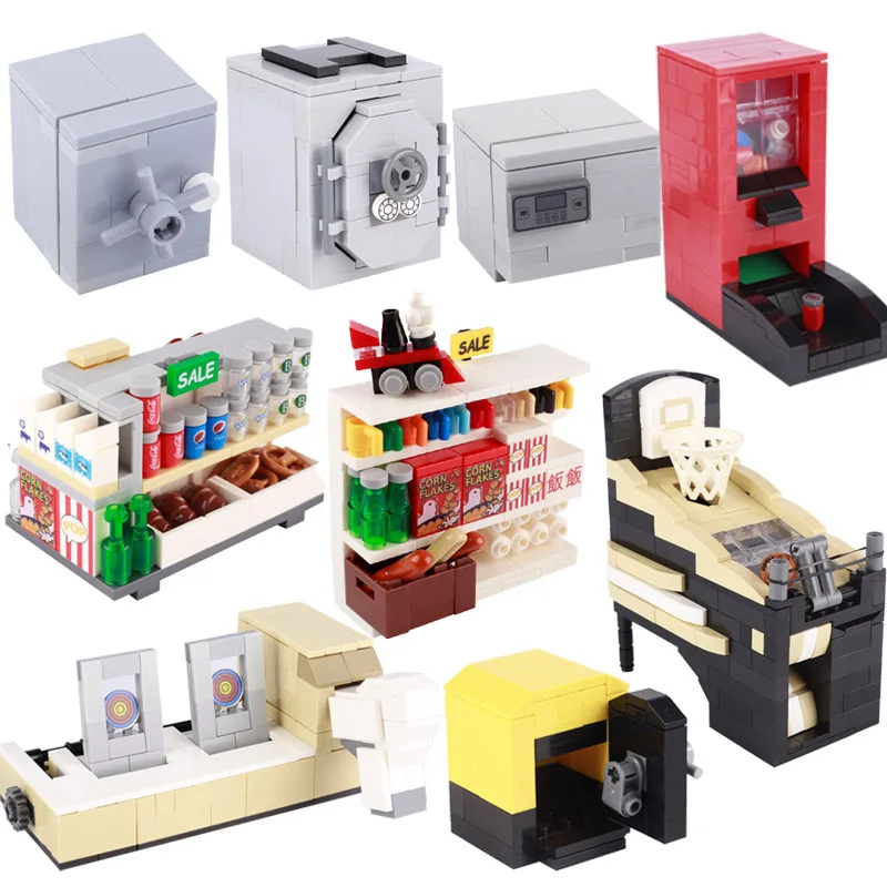Furniture Supermarket Shelves Food Figures Accessories Brick Toys Gifts