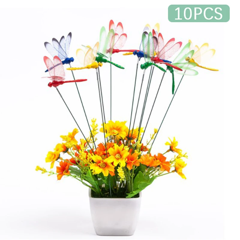 

10pcs Dragonflies Insert Rod Gardening Decoration Simulation Dragonfly Home Decoration Background Gardening Ornament