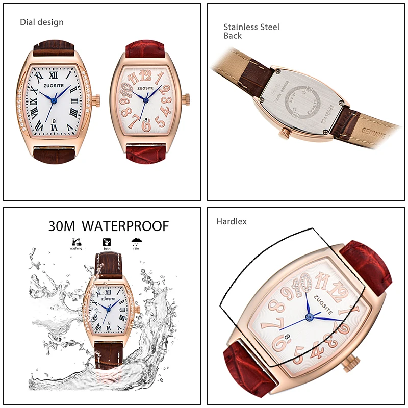 Elegant Red Leather Watches Women Diamond Small Dial Steel Wrist Clock Female Gift Waterproof Luxury Youth Lady Wristwatch Brown
