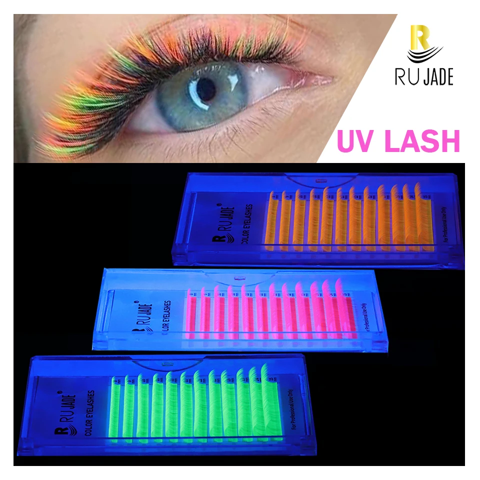 Individual Eyelashes Extension Pink Blue Purple Green Colored Faux Mink Lashes Uv Neon Lash Extension Makeup Cilios
