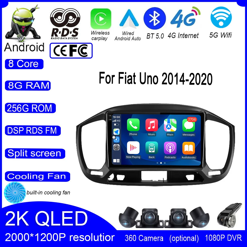 

QLED IPS экран Android 13 для Fiat Uno 2014-2020 DSP автомобильное Стерео Авторадио плеер радио SWC видео Carplay авто мультимедиа