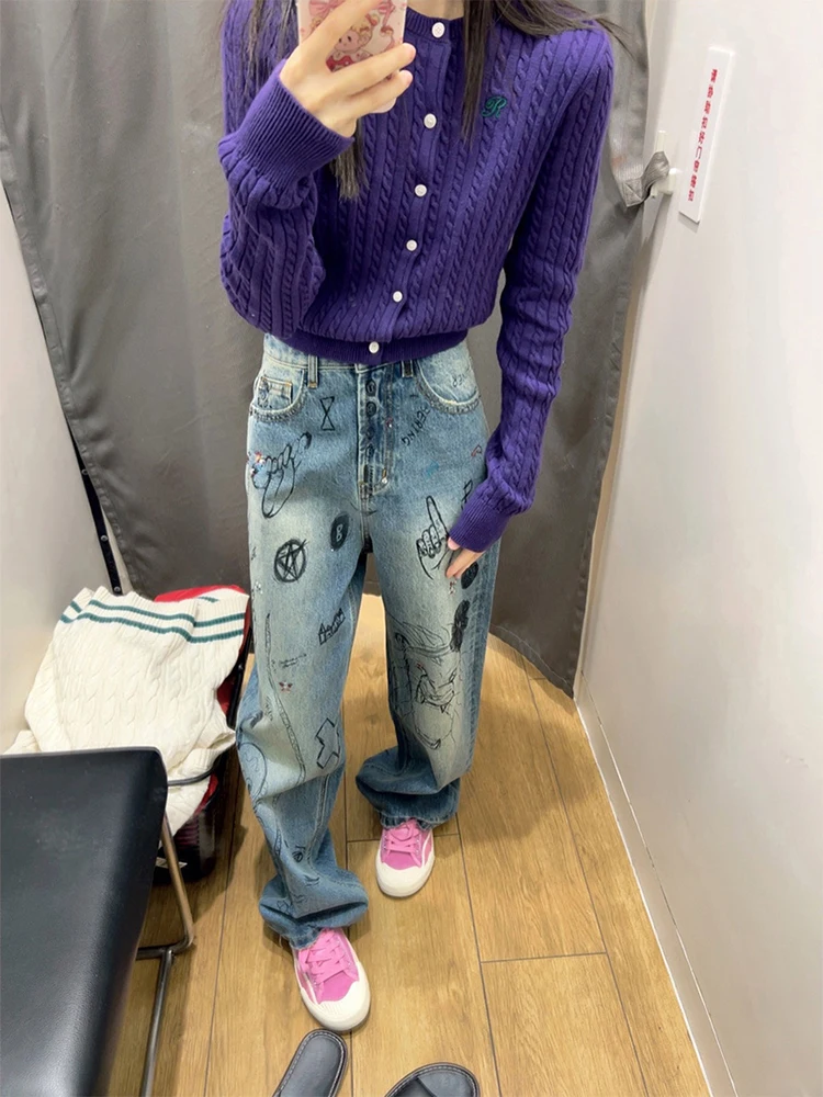 

Женские джинсовые брюки в стиле ретро, свободные брюки из денима с широкими штанинами и высокой талией, уличная одежда в американском стиле, весна 2023