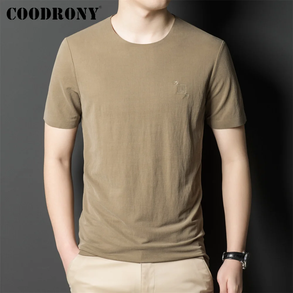 

COODRONY брендовая уличная мода повседневная мужская Тонкая футболка с круглым вырезом летняя классическая мужская Однотонная футболка в кита...