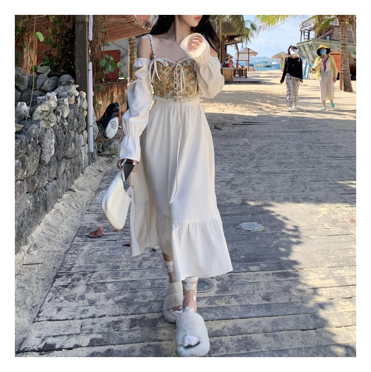 

2022 Summer Floral Elegant Dress Women Lace French Vintage Evening Party Midi Dresses Casual Beach Korean One Piece Dress Ladies