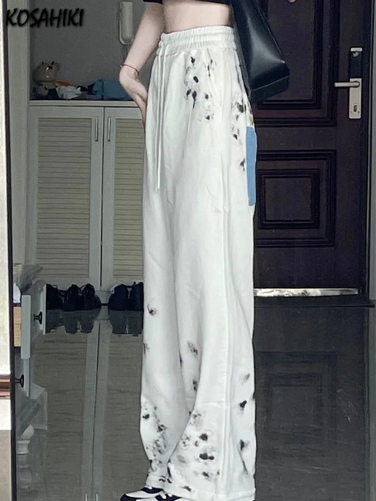 

Брюки Y2k в эстетике Харадзюку с винтажным принтом, повседневные свободные универсальные уличные штаны с эластичным поясом, модные широкие брюки в Корейском стиле, 2023