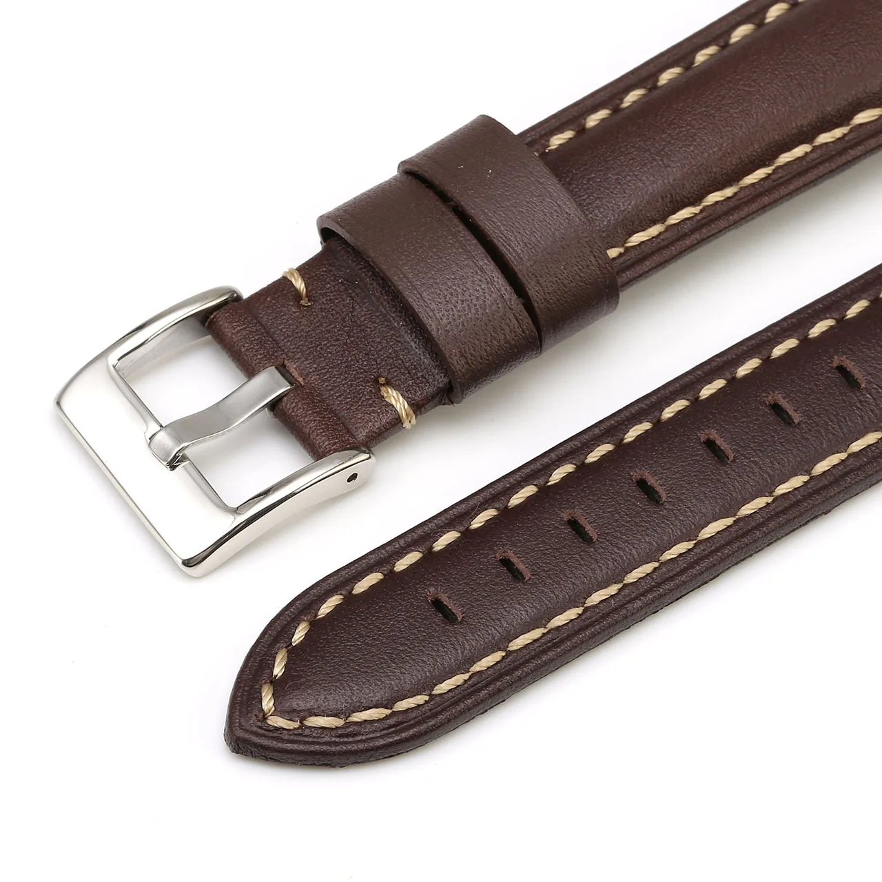 Leather strap cowhide strap stainless steel buckle sewing strap breathable   strap black brown 18MM