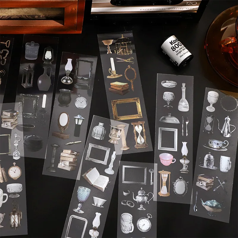 

MOHAMM 6 Sheets PET Waterproof Stickers European-Style Vintage Handbooks Art DIY Decorative Material