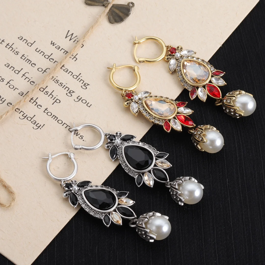 

Luxury Brand Elegant Brass Diamond Pearl Earrings Baroque Jewelry
