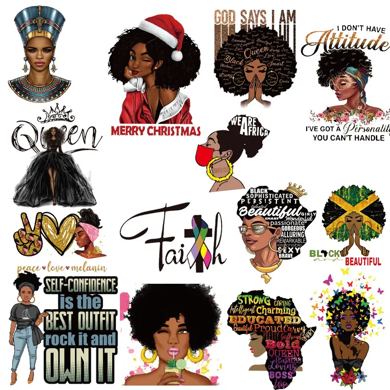 

Queen Black Africa Girls Patch Clothing Thermoadhesive Patches on Clothes Iron-on Transfers Fashion Woman Stickers for T-shirts