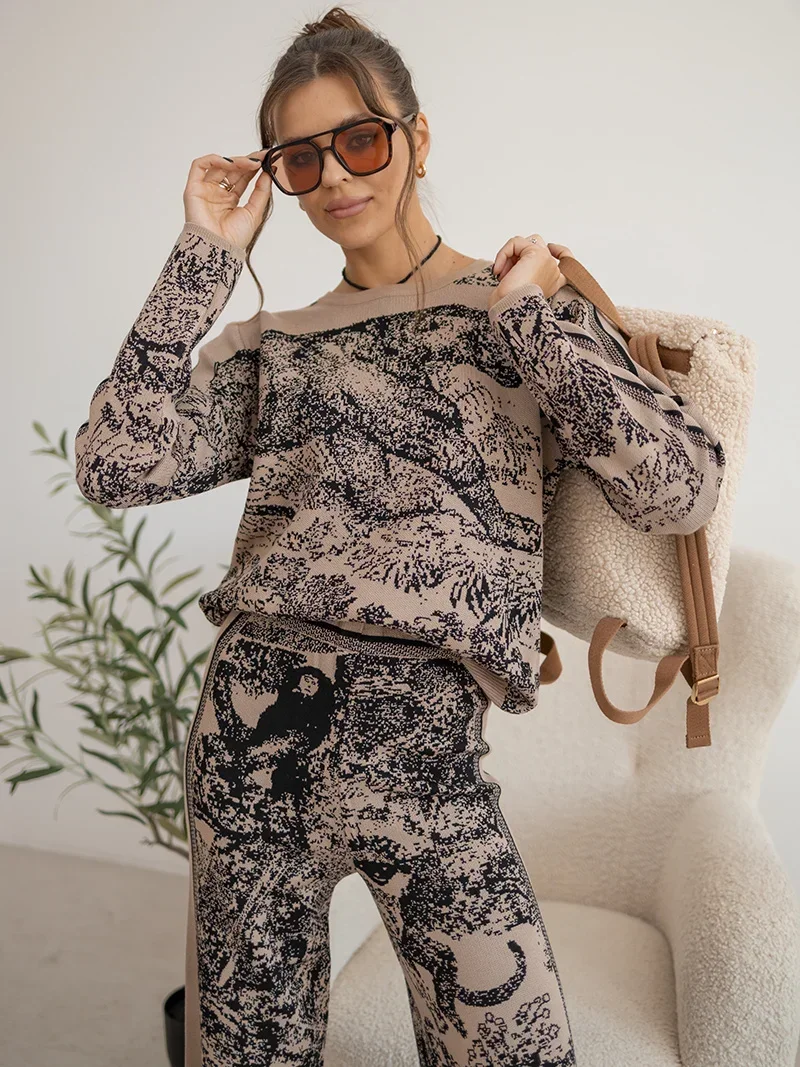 

Fran Knitted Two Piece Set Ink Tiger Tracksuit Women Two Piece Set Casual 2 Piece Knit Sweater Pants Matching Sets For Women