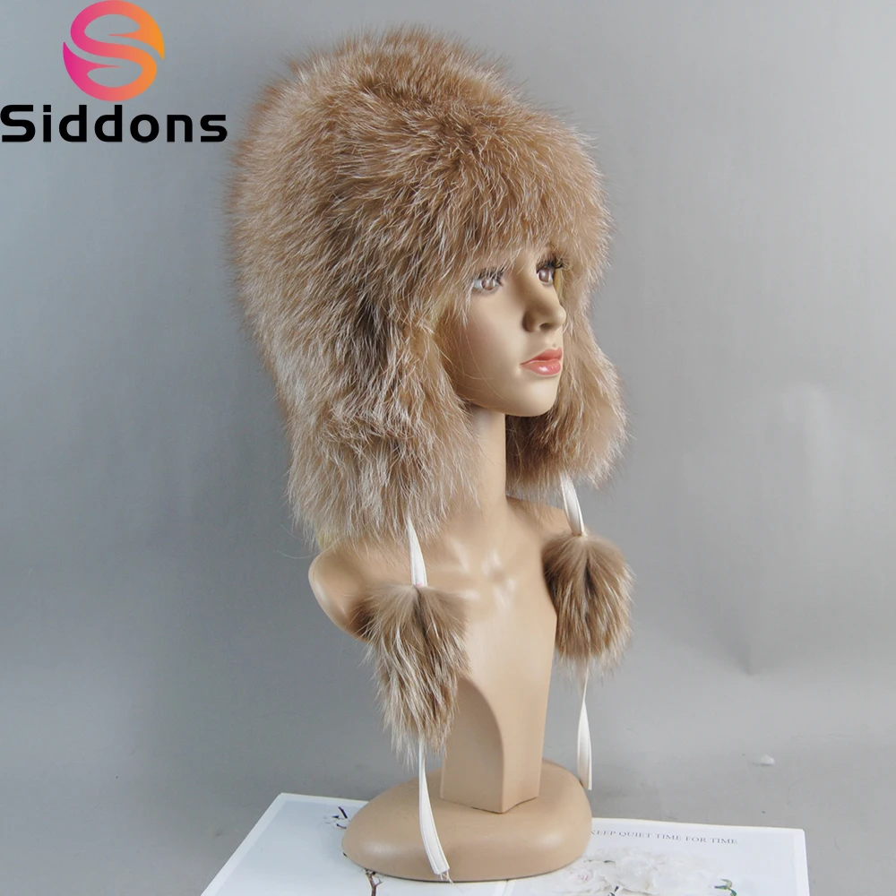 New Style Luxury 100% Natural Real Fox Fur Hat Women Winter Knitted Real Fox Fur Bomber Cap Lady Warm Soft Fox Fur Beanies Hats
