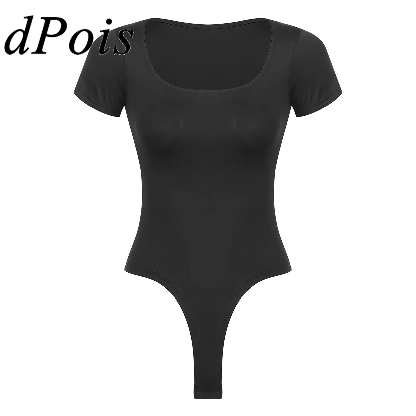 

Женское балетное трико с коротким рукавом, модное боди с квадратным вырезом и высоким вырезом, однотонный цельный женский комбинезон для гимнастики