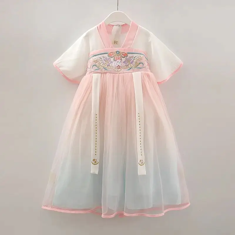 Hanfu Children's Summer Dress New Thin Chinese Style Dress Little Girl Long Edition Ancient Style Princess Dress 3 5 8 Y