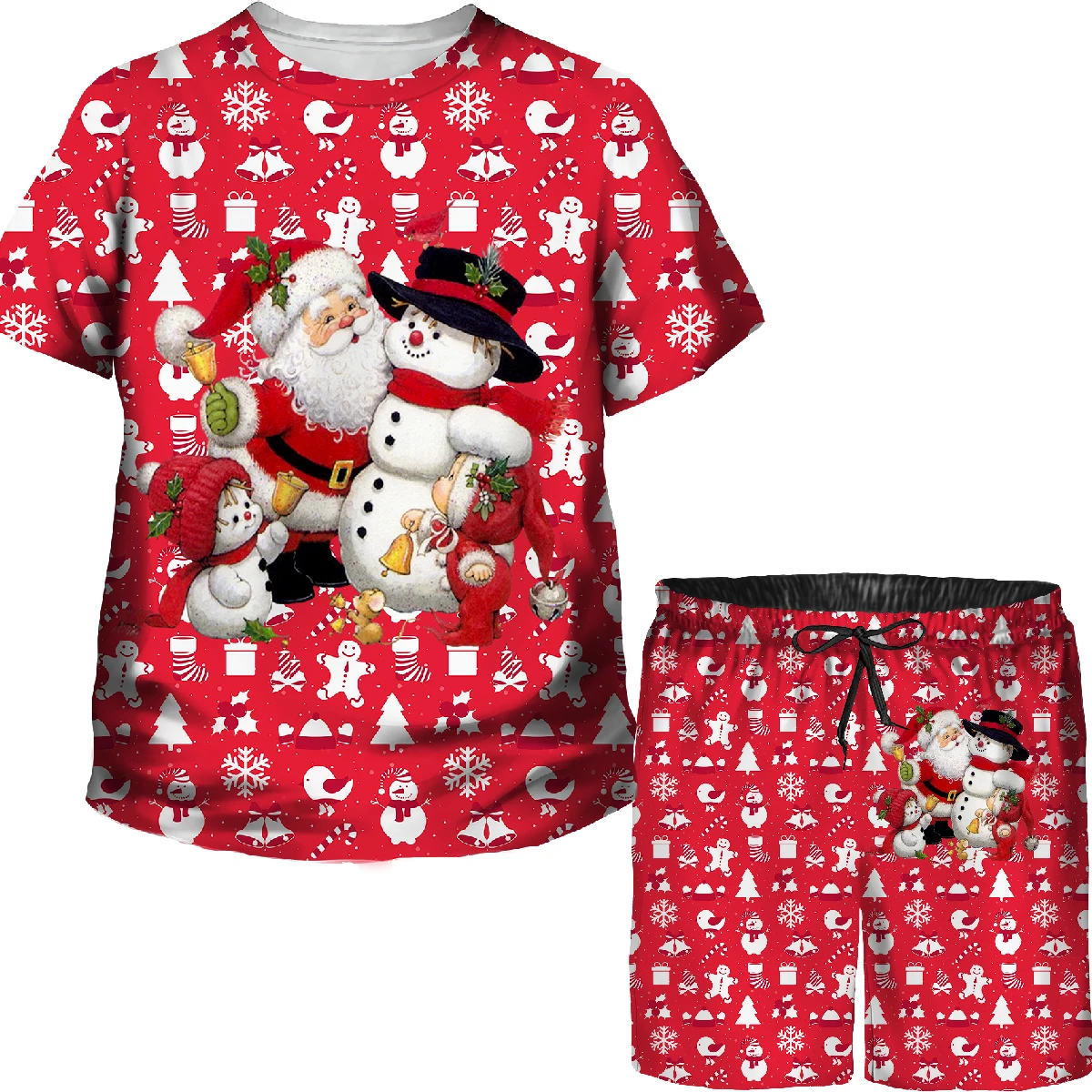

Christmas Kids Two Piece Suits Santa Claus Elf 3D Printed Novelty Holiday Party T Shirt Set Boys Girls Xmas Gifts Costume Outfit