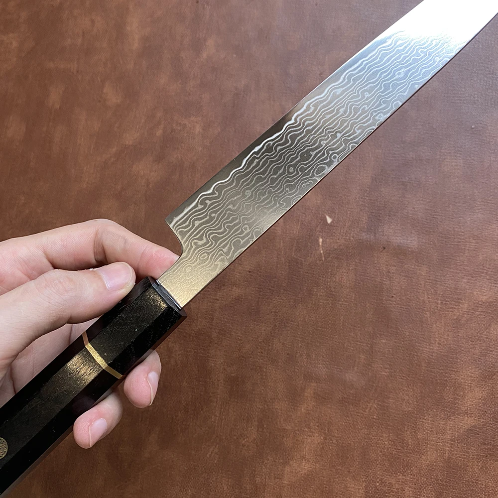 Нож для сашими дамасская сталь VG10 однолезвийное лезвие ручка из черного дерева