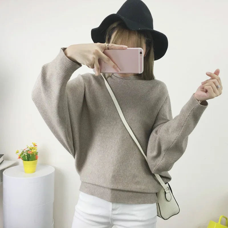 

Winter Gray Bat Sleeve Sweater Long Sleeve Top Loose Women Knitted Sweaters Oversize Girls Pullover Ladies Tops Knitwear Hot