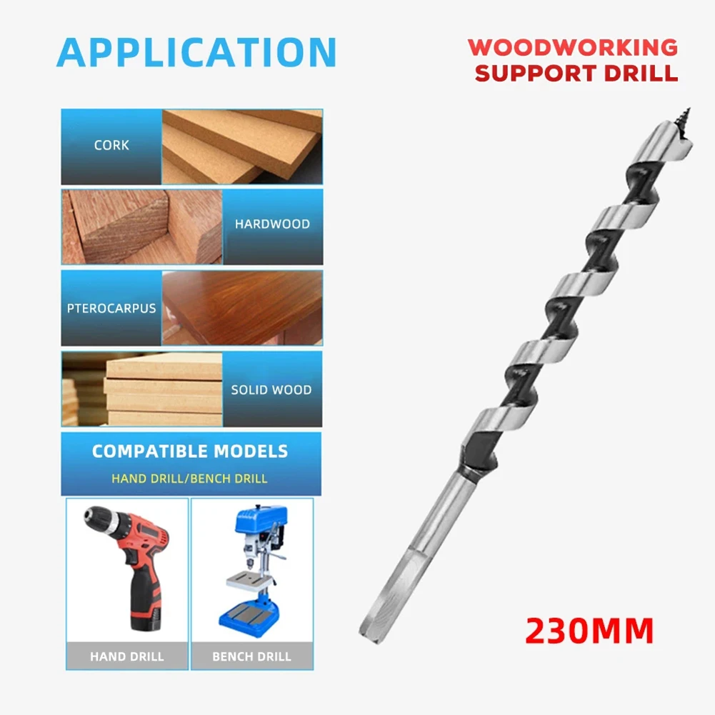 

6-25mm High Carbon Steel Drill Bits Silver 230mm Length With Hex Shank For Woodworking Deep Hole Operations Power Tool Parts