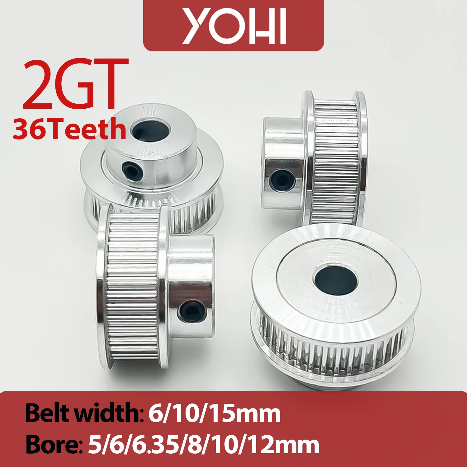 

2GT 36Teeth Timing Pulley GT2 2M Bore 5/6.35/8/10/12mm for Open Synchronous Belt width 6-15mm Small Backlash for 3D Printer 36T