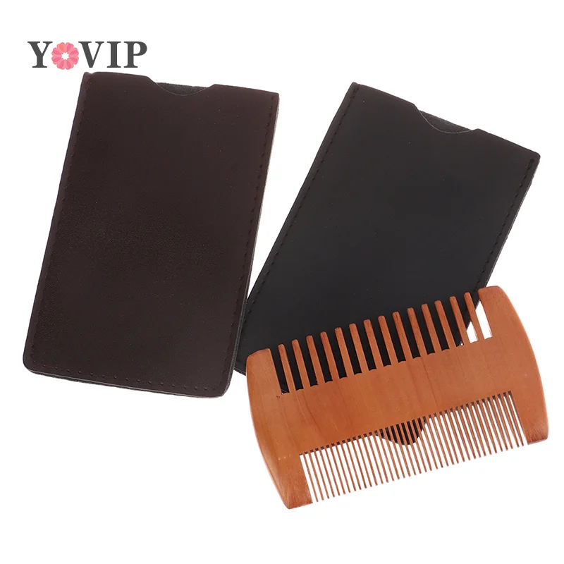 

Расческа для волос из натурального дерева, расческа для бороды с кожей, Антистатическая Расческа для усов, карманная расческа, инструменты для ухода за волосами для мужчин, подарок