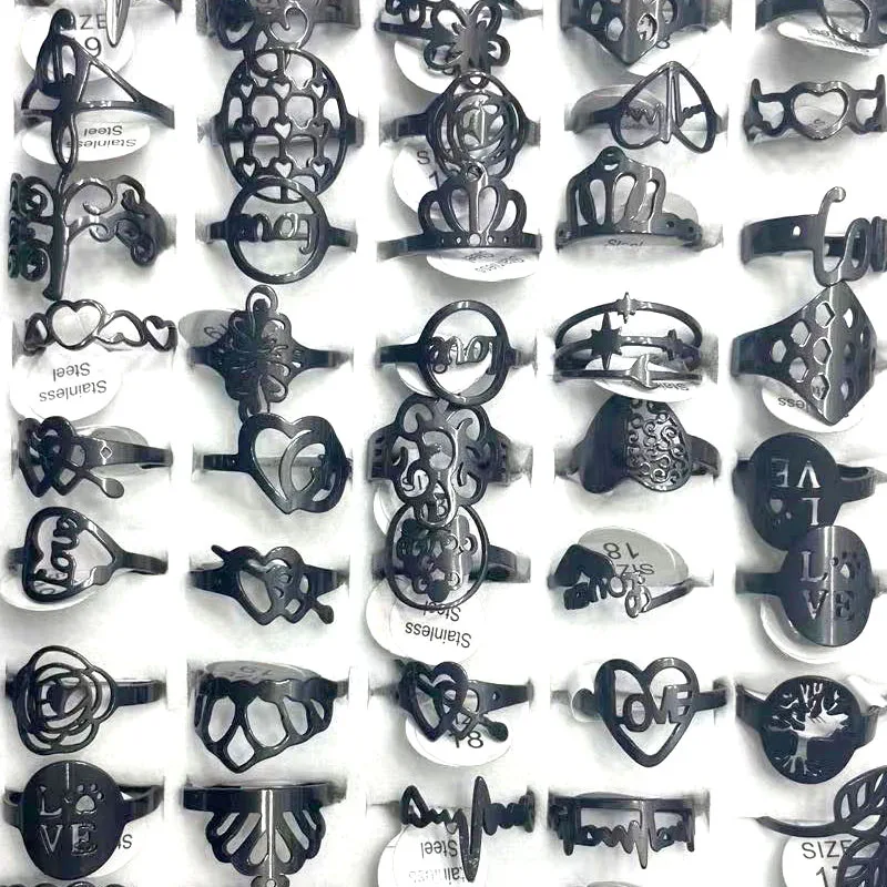 

50 шт., геометрические кольца из нержавеющей стали, 4 цвета