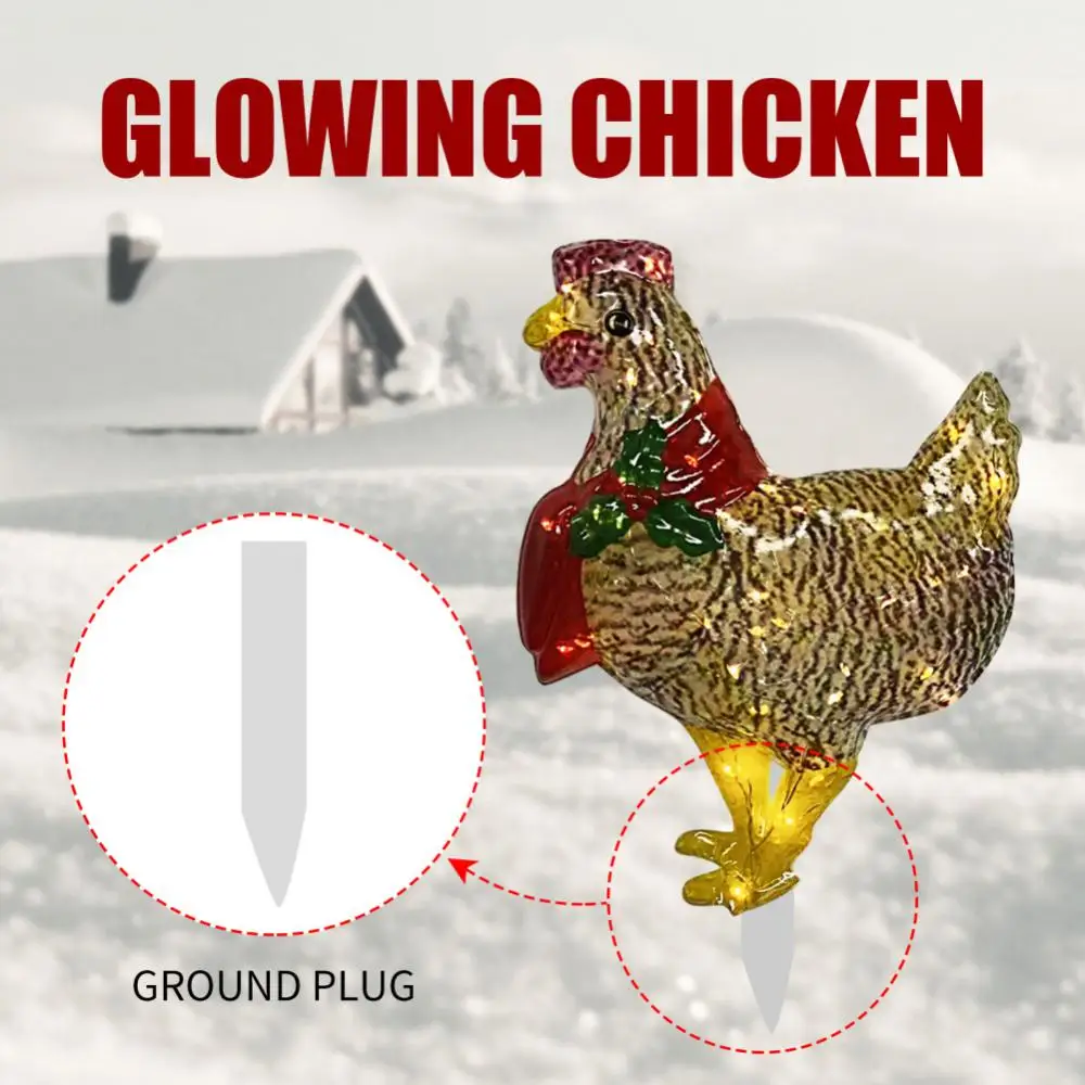 

Christmas Chicken Ornaments With LEDs Light-Up Chicken With Scarf Holiday Decoration For Garden Ground Lawn Outdoor Decorations