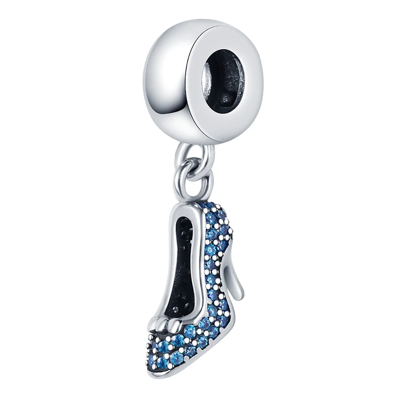

HOT 925 Sterling Silver Blue Zircon High Heels Charm Luxury Beads Fit Pandora Bracelet Necklace For Women 925 Jewelry Gift