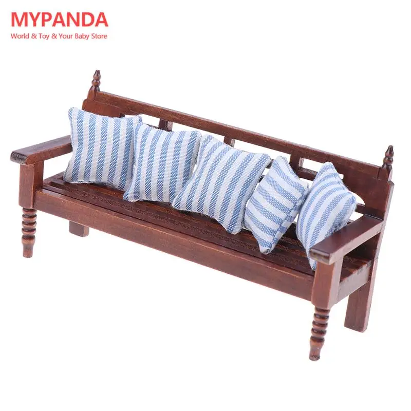 

Hot sale 1:12 Miniature Doll House Wooden Sofa with 5 Pillows For Dolls Children