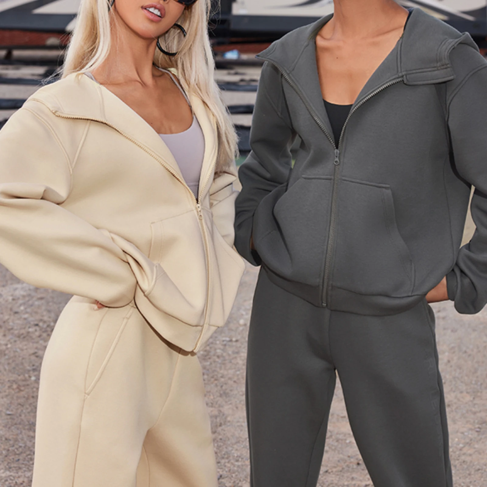 

Women Casual Style Long Sleeve Top Baggy Pants Zipper Up Ladies Hoodie Coat Tops Trousers Elastic Waist Streetwear Outfit