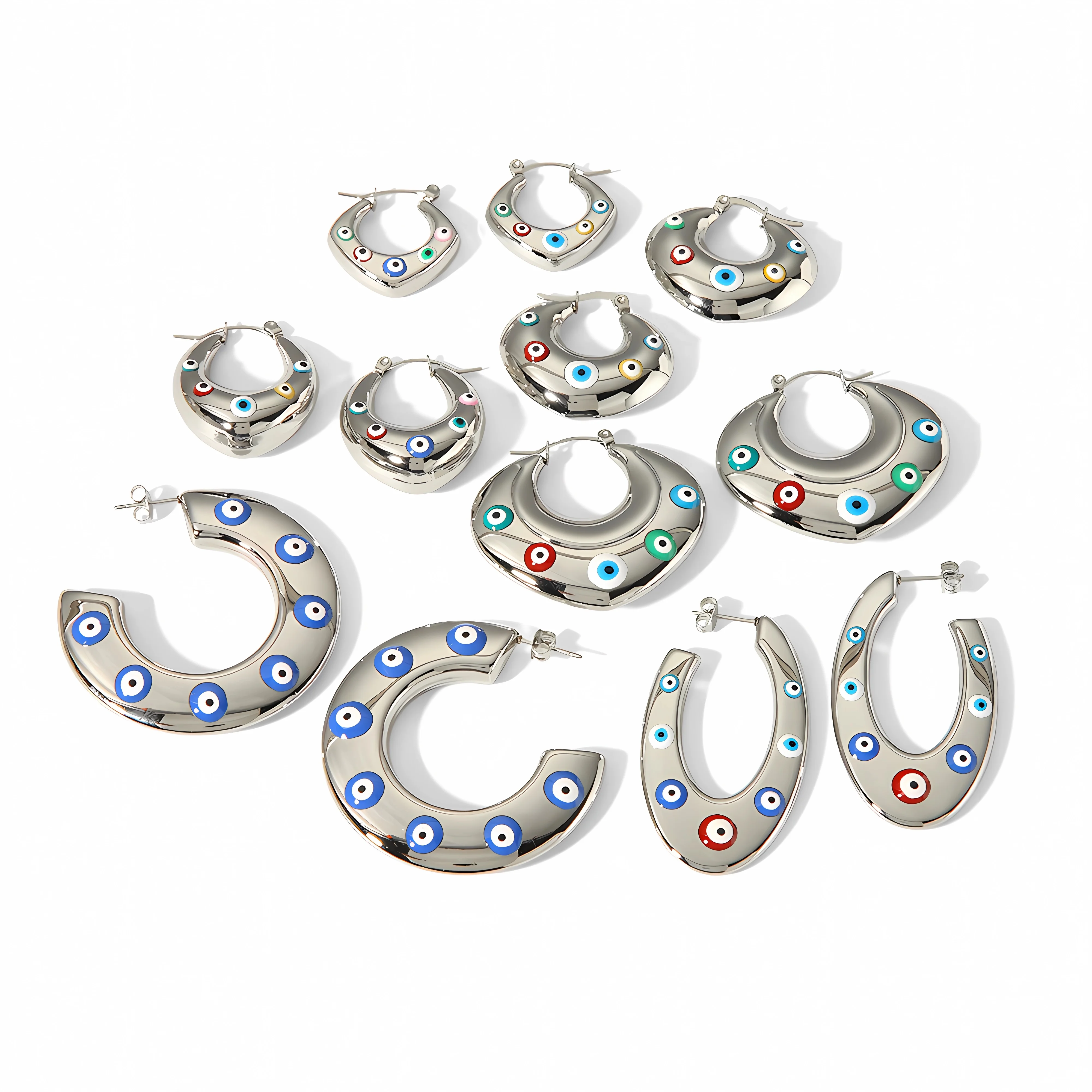 

Stainless Steel Jewelry Enamel Turkish Blue Eye Chunky Thick Hoop Earrings in Silver Color Exquisite Earrings for Women