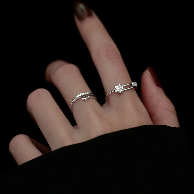 

Милые кольца со звездами для женщин, штабелируемые ювелирные изделия, серебряный цвет, кубический цирконий, ювелирные изделия, аксессуары, ...