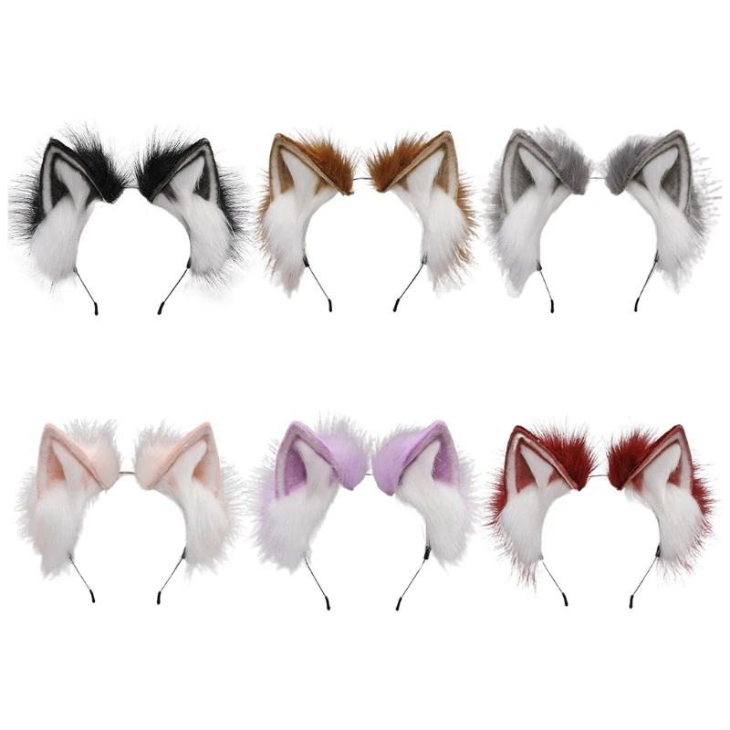 

L93F Girls for Cat Dog Animal Ears Headwear Plush Hair Hoop Handmade Cosplay Accessor