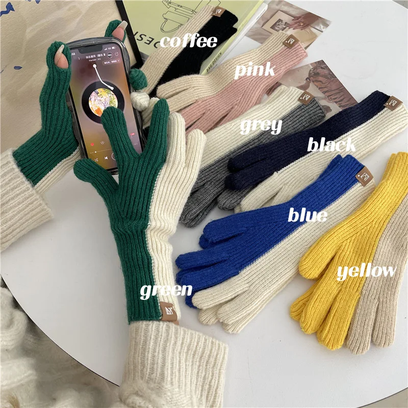 

Y2K Winter Touch Screen Fingerless Gloves Women Warm Knitted Mittens Outdoor Ski Cycling Full Finger Gloves Men Christmas Gifts