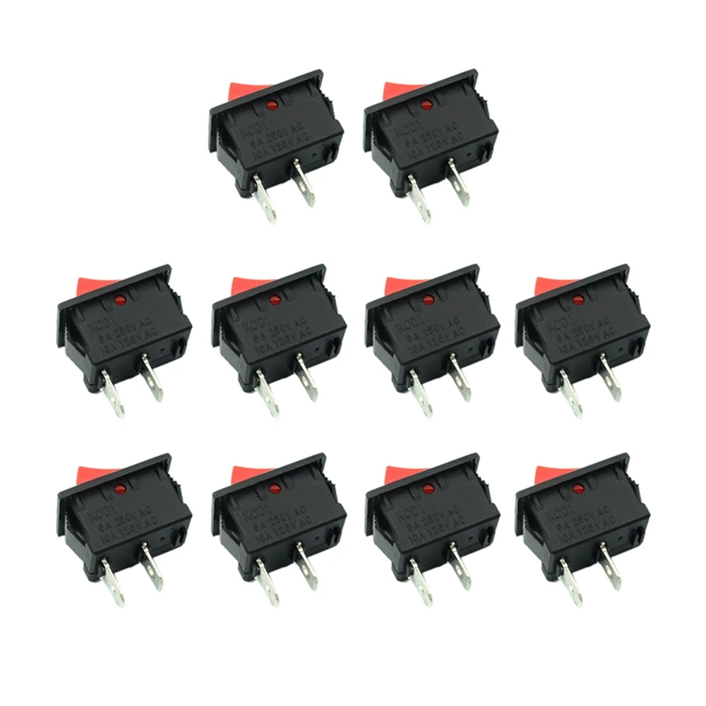 10PCS On-Off KCD11 2Pin 2P Black Red Boat Car Rocker Switch 3A 250V 6A 125V AC Button KCD1-11 10X15 KCD117