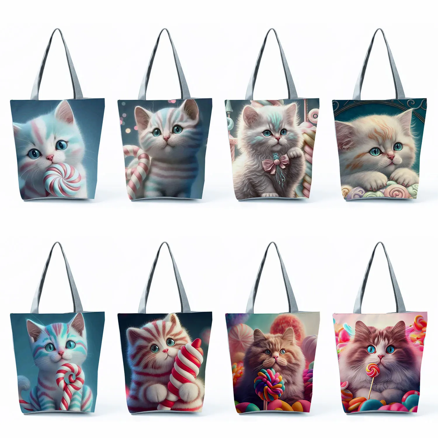 

Экологичные многоразовые сумки для покупок, вместительные женские пляжные сумки-тоуты, Мультяшные сумки с милым рисунком кошки, модные сумки с милым рисунком животных