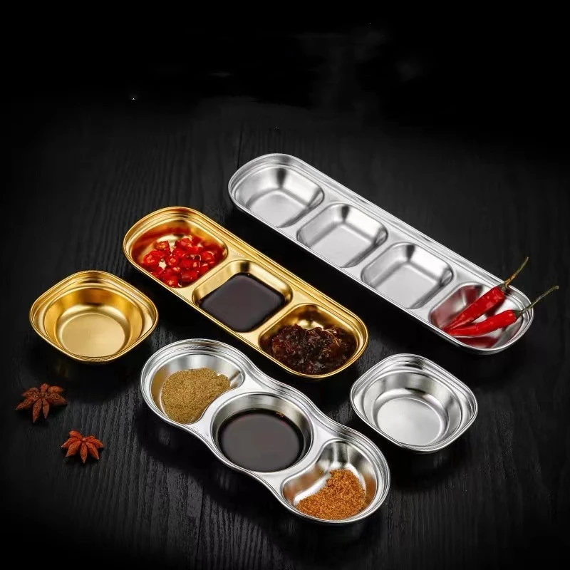 

Mini Dish Square Sauce Dish Appetizer Serving Tray Round Stainless Steel Soy Sauce Dishes Spice Plates Kitchen Supplies Plates