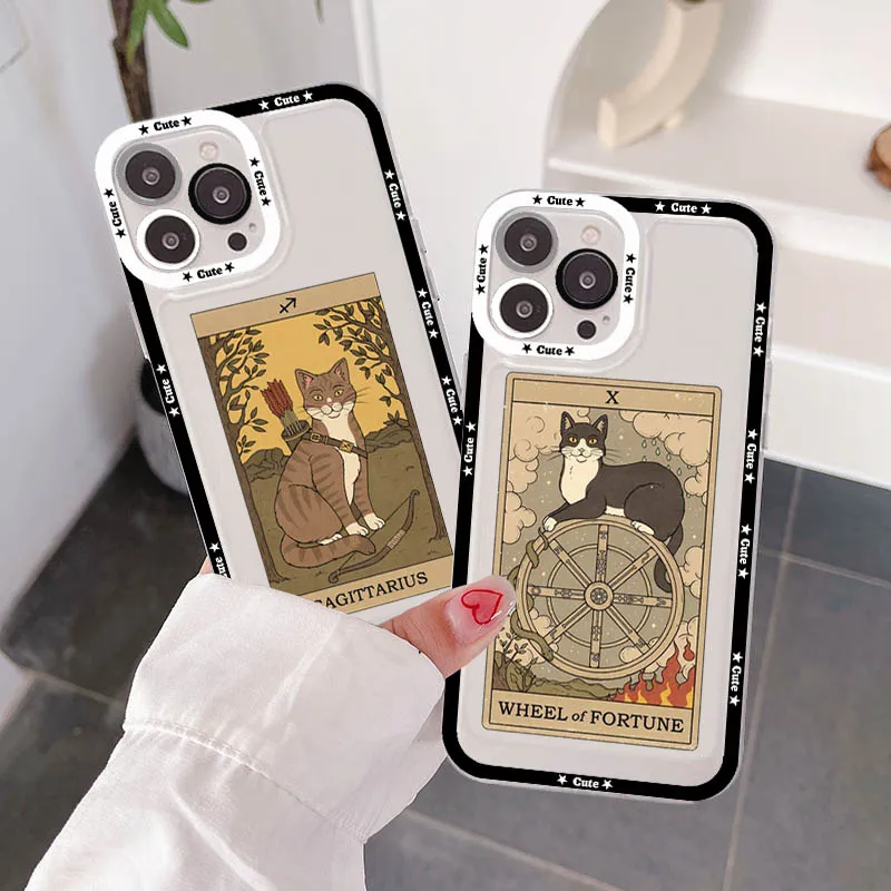 

Tarot Cat Moon Phone Case For IPhone 11 12 13 14 Mini Pro Max XR X XS TPU Clear Case For 8 7 6 Plus SE 2020