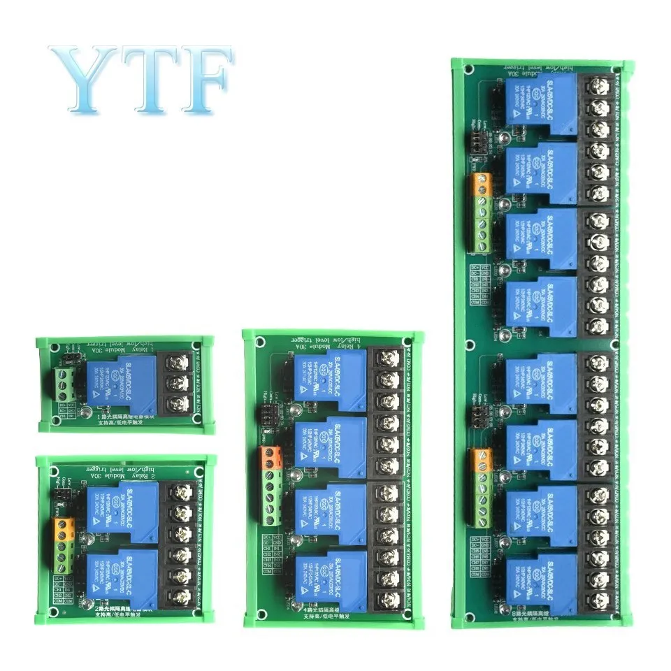 

1 2 4 8 канальный релейный модуль 30 А с изоляцией оптрона 5 в 12 В 24 В поддерживает высокий и низкий триггер с модульной подставкой