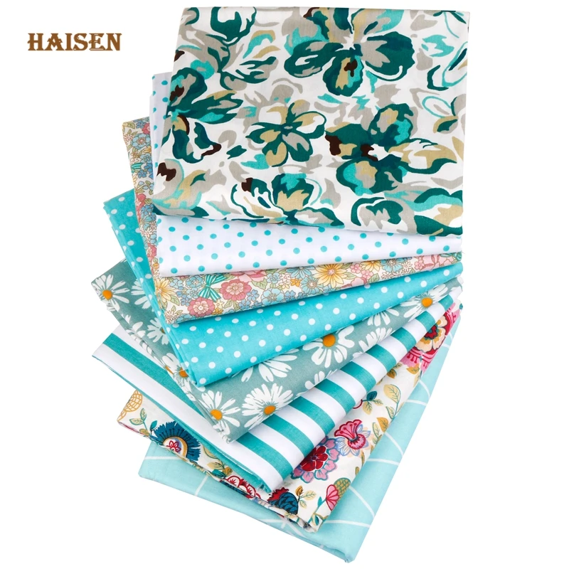 

Printed Twill Cotton Fabrics Patchwork Cloth Aqua Green Series Calico For DIY Sewing Quilting Baby&Child Material,8pcs 40x50 cm