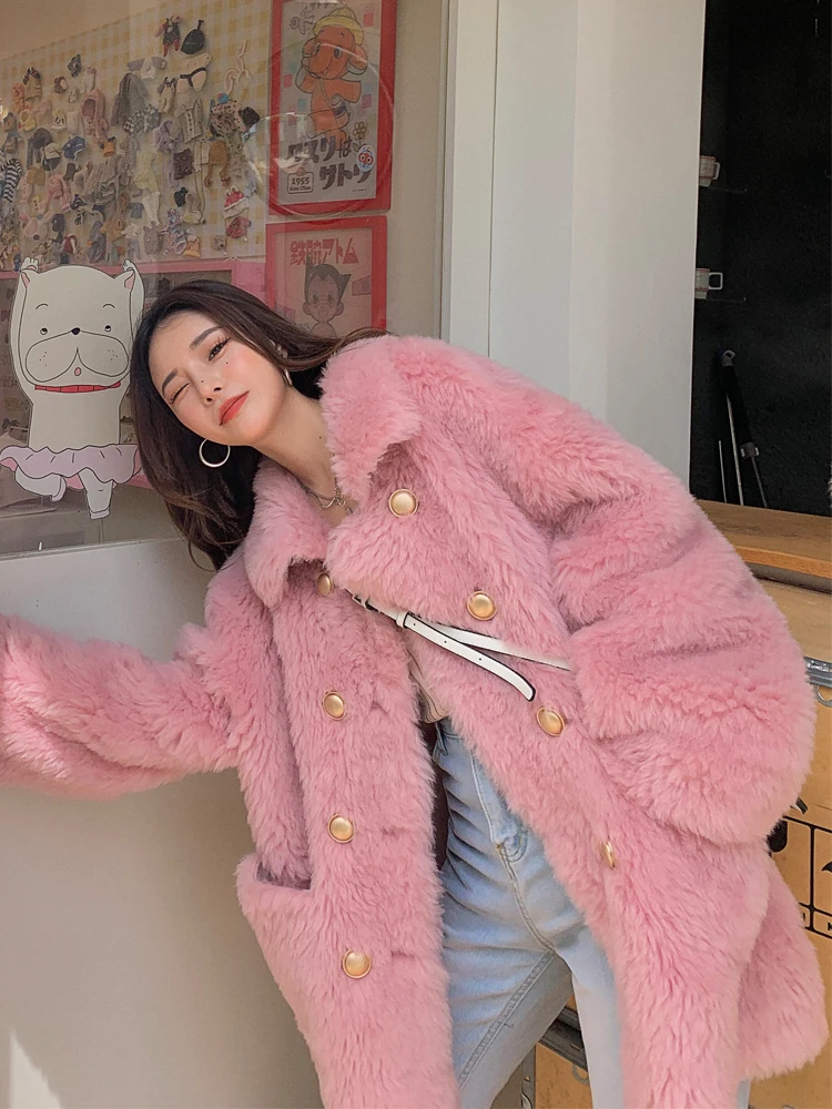 

Lamb Wool Sheep Shearing Fur Coat Luxury Winter Jacket Women Fox Fur Coat Wool Medium Thick Warm Ladies Outerwear