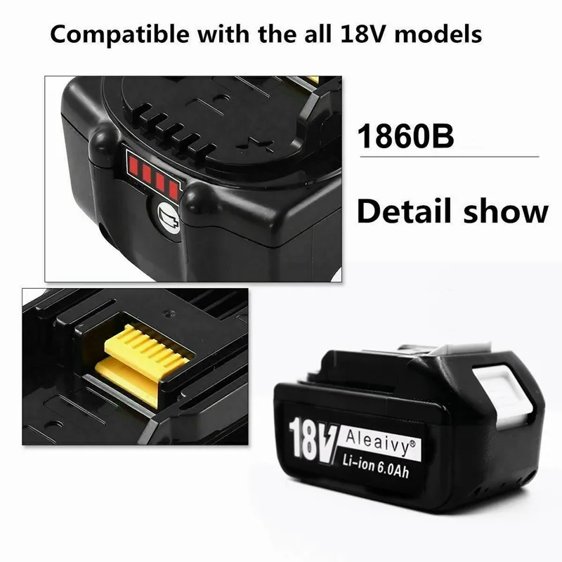 

With Charger BL1860 Rechargeable Batteries18V 6000mAh Lithium Ion for Makita 18v Battery 6Ah BL1840 BL1850 BL1830 BL1860B LXT400